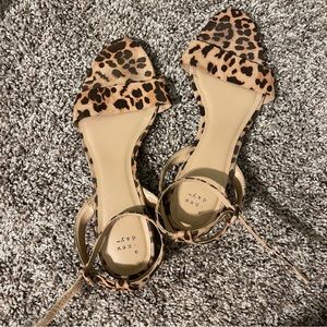 Leopard print ankle strap low heel sandal
